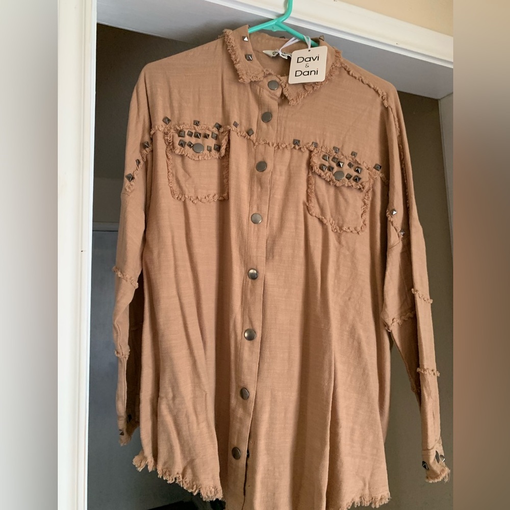 Brown button up studded shirt